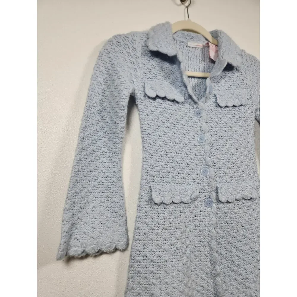 Vintage Mary Kate and Ashley Long Sleeve Baby Blue Knit Cardigan Sweater M 7/8